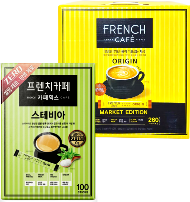 <꾼들>프렌치카페믹스260T+프렌치카페 스테비아커피100T + 루카스나인 시그니처 라떼 14.9g 1개