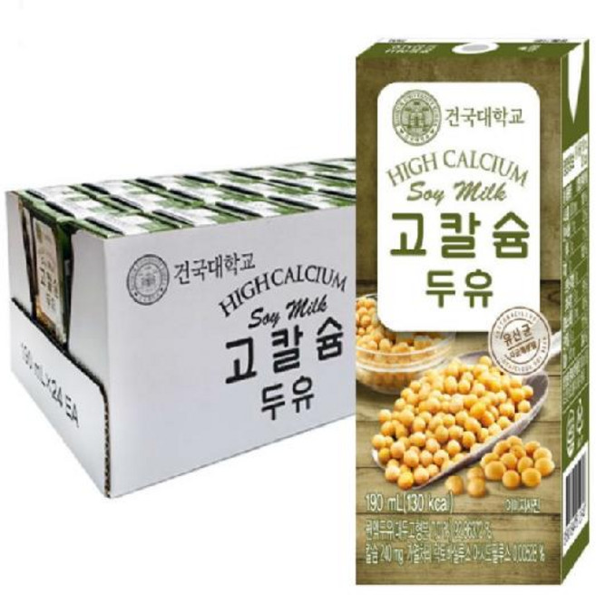 건국유업 건국대 선물용 검은콩 고칼슘 두유 190ml, 24개