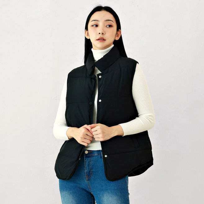 바이얼리 여성 오버핏 패딩조끼/ 패딩 베스트/ 포근한 하이넥 두툼한 볼륨감/ 빅사이즈