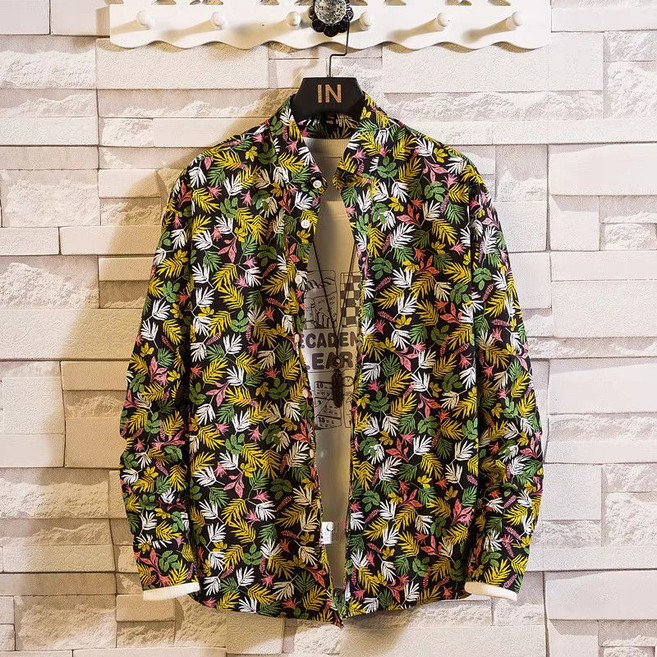 남성 긴팔 셔츠 봄 가을 패션 플라워 남방 아우터 남자 캐주얼 트렌드 프린트 셔츠 상의 WMY