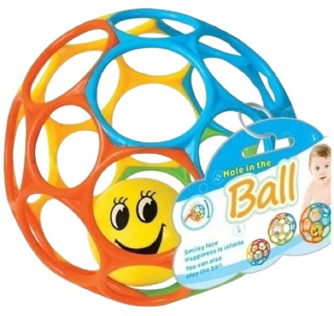papa母嬰 嬰兒手抓球 搖鈴玩具 安撫球 洞洞彈力球 牙膠球, Multi-color, 1個