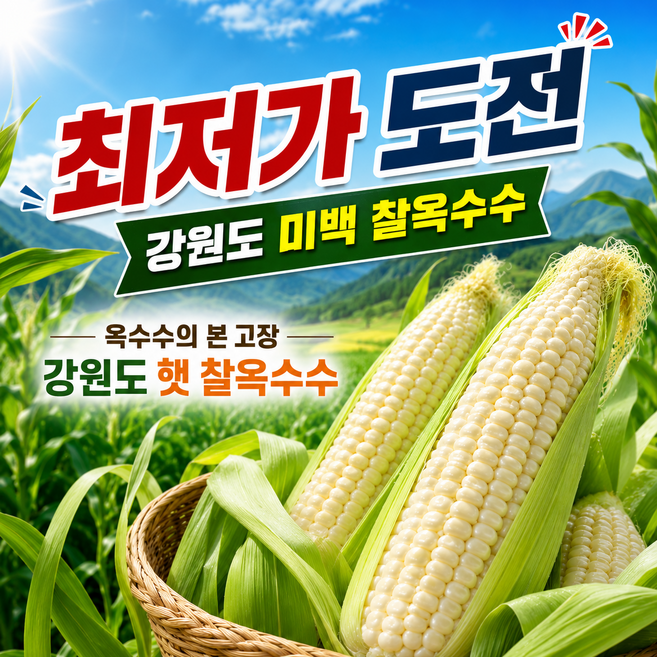 4위 - 주용마켓 [초특가] 강원도 미백 찰옥수수, 1박스, 5개입 10~15cm