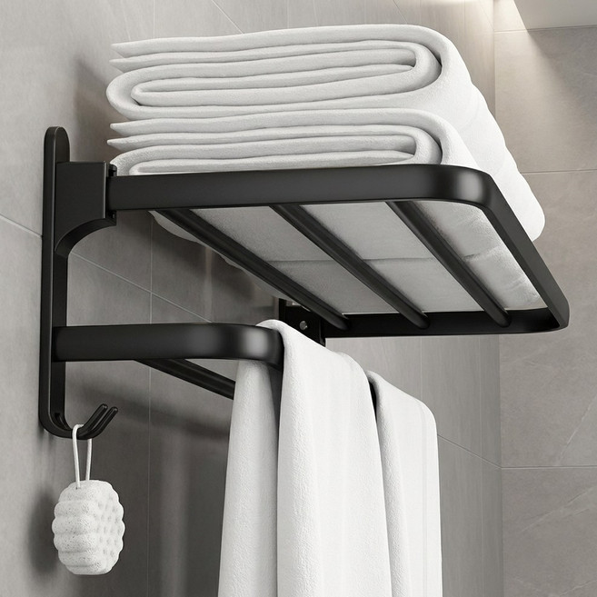 다루미 무타공 욕실수건걸이 옷걸이, 블랙, 1개