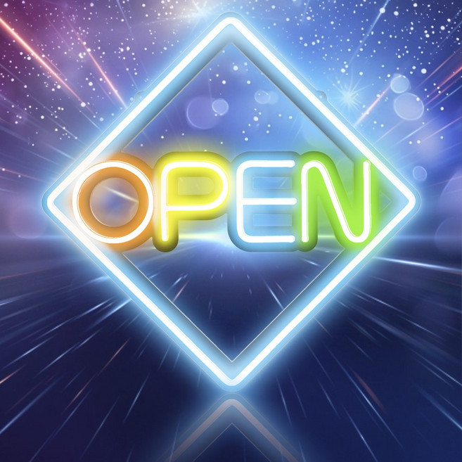 LED보드나라 OPEN 영업중 네온 LED보드 7가지 다양한 패턴의 점멸기능 영업중 NEON간판 카페 24시 미용실 약국 전광판, 45_기본형 K_대형 다이아몬드형 OPEN