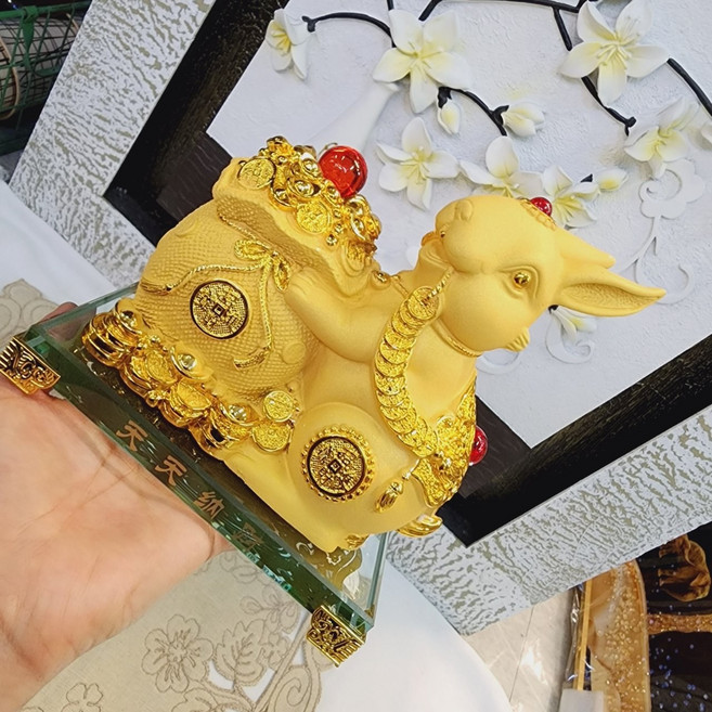 시떼몰 황금 엽전가득 복주머니 토끼 장식품 토끼띠 선물 풍수 인테리어 소품