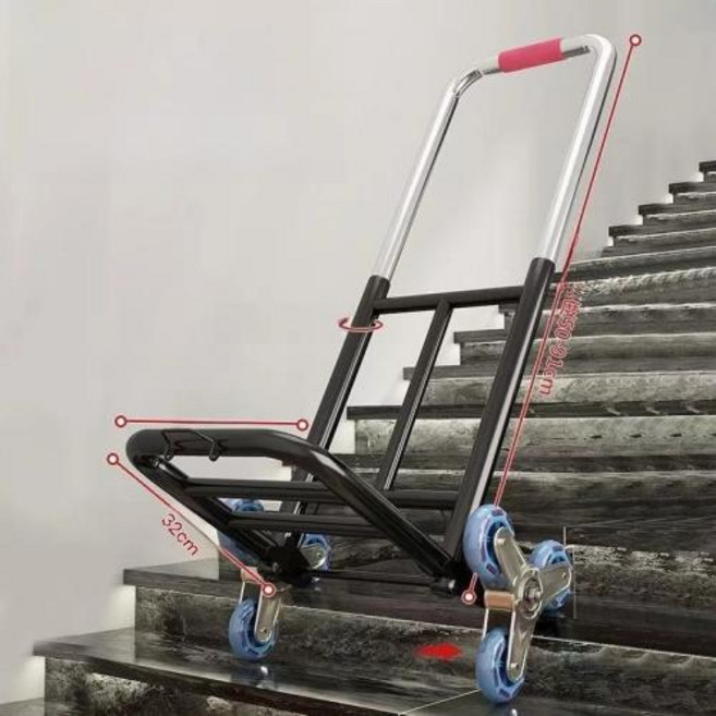 핸드카트 저소음바퀴 휴대용 접이식 손으로 당기는 이동 카트 계단 오르기 화물 차량 경량 소형 보관 조직 유틸리티, 2)적재 용량 75kg - 중간 사이즈 계단 등반, 1개