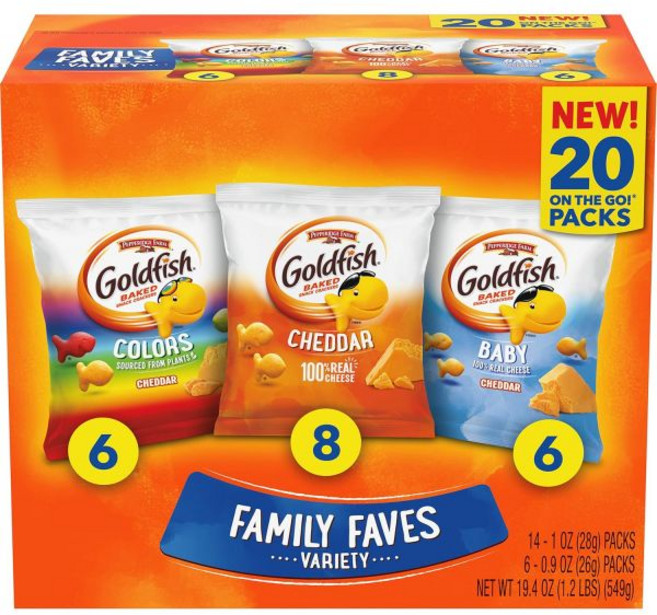 스낵 Goldfish 골드피쉬 크래커 빅 스마일즈 다양팩 치즈 색상 프레첼 스낵팩, 가족 즐겨찾기 다양성 팩