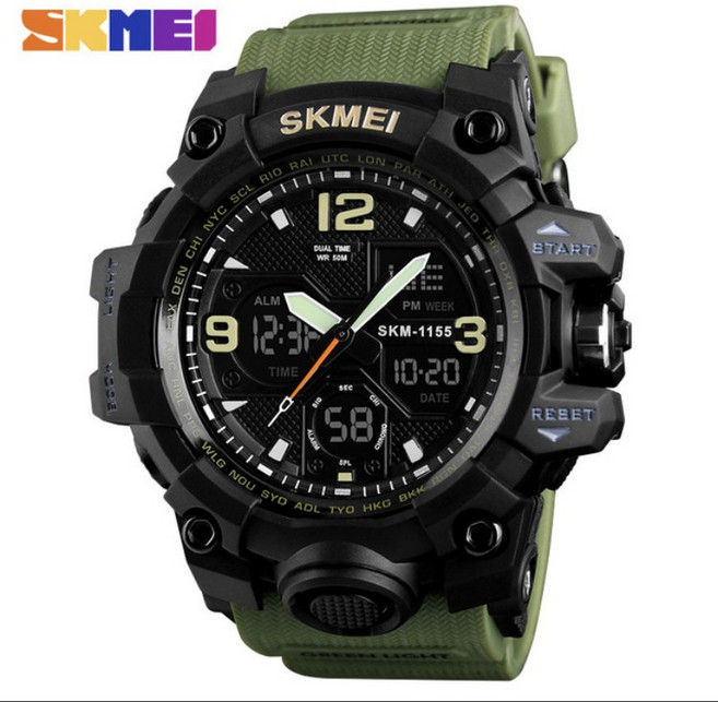 時刻美 SKMEI 男士多功能雙顯電子手錶 50米防水 防震 型號1155B 軍綠色