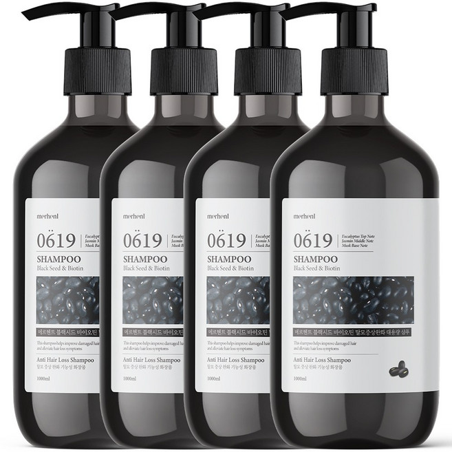 메르헨트 블랙시드 바이오틴 탈모증상완화 대용량 샴푸, 4개, 1L