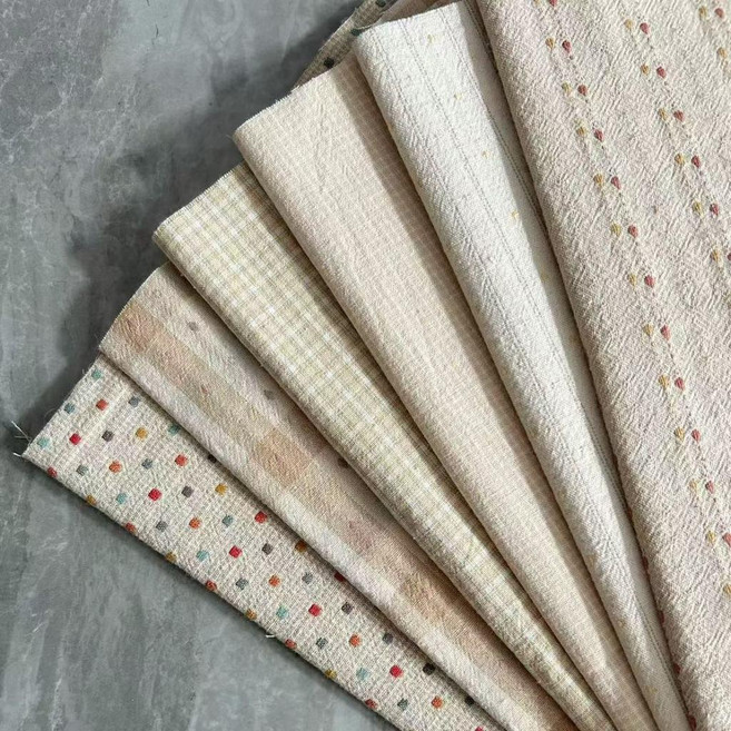 復古全棉先染布組 手工DIY拼布貼布 方格布 娃衣面料, 1個, 白色系
