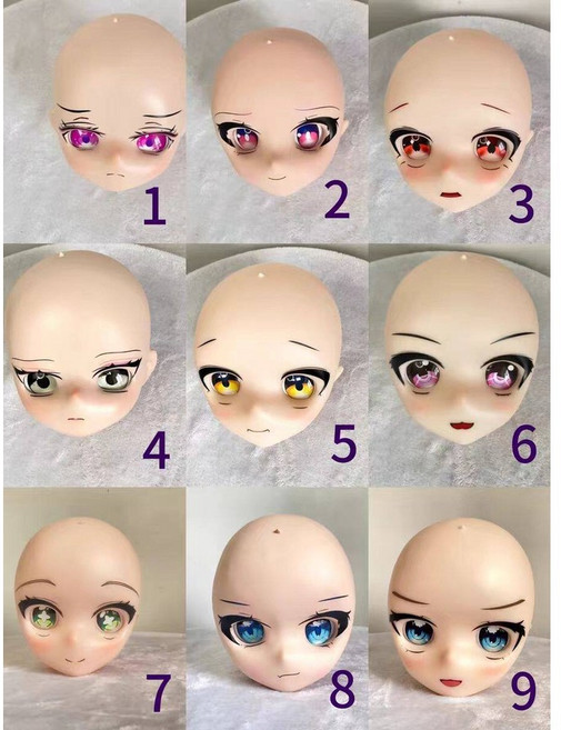 BJD 인형 헤드 M16 나사 연결 애니 스타일 헤드 인형 얼굴 파츠 소프트 헤드 가발 포함 커스텀 인형 부품, B
