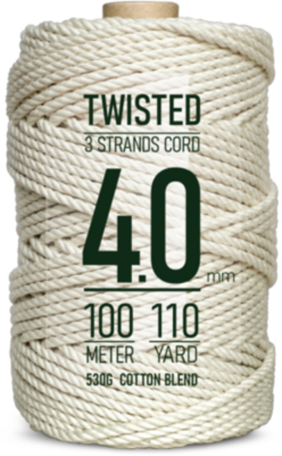 렛비 마크라메 꼬임 면 실 4mm 100m, 1개, 아이보리
