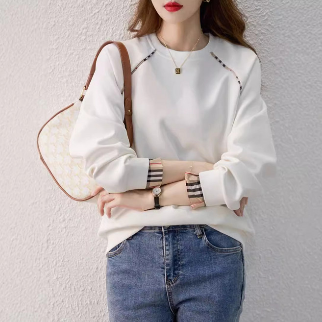 POMTOR 봄가을 여성용 라운드 레이어드 맨투맨 루즈핏 캐주얼 데일리룩