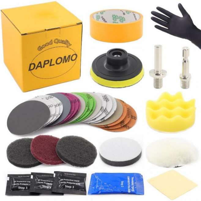 36개 헤드라이트 복원 키트 3인치 샌딩 디스크 전동 드릴용 세척 패드 태양광 손상된 3단계 폴리시 렌즈 자동차 폴리싱 세트