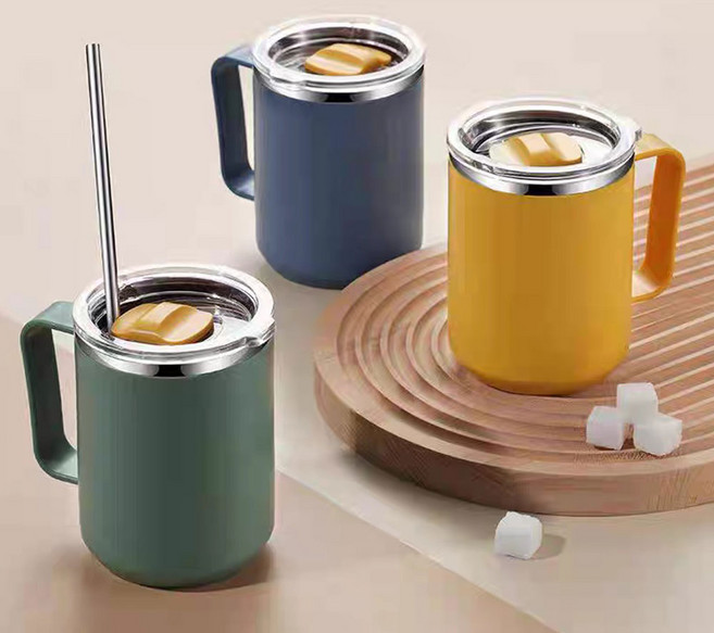 BOMSAN 스텐 뚜껑 보온 보냉 머그컵 400ml, 블루, 1개