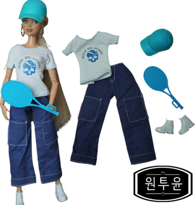 원투윤 테니스팬츠세트6p 미미 바비 인형옷 신발 소품 구체관절인형옷, 테니스팬츠세트 6p, 1개