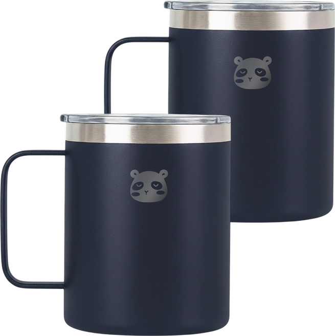 믿추 스텐 머그컵 텀블러 보온보냉, 네이비, 400ml, 2개