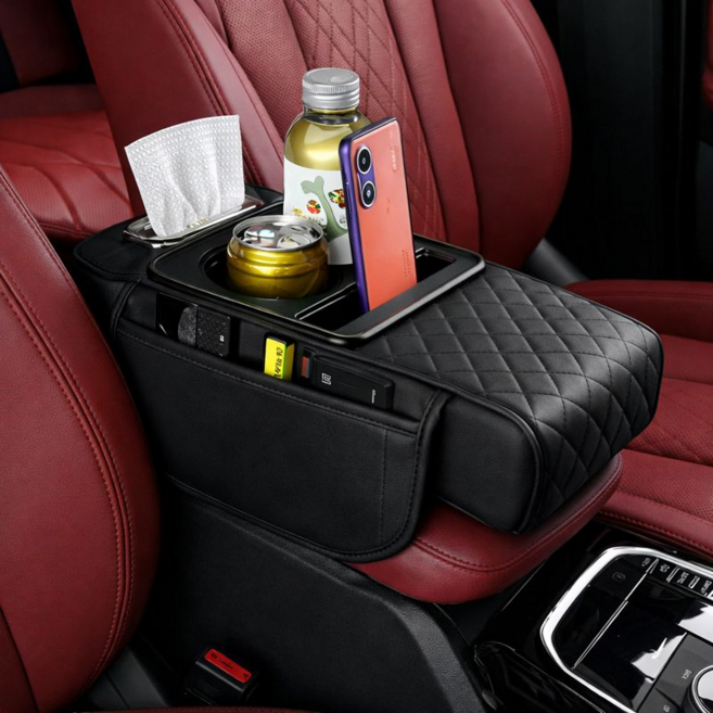 픽센트 편안한 고탄성 차량용 팔걸이 쿠션, 1개, 블랙