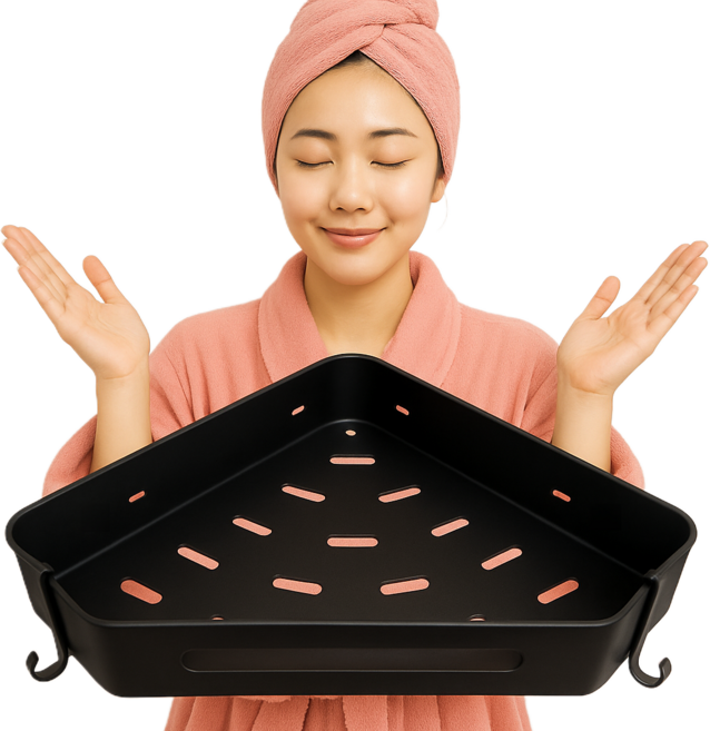 [강력고정] 무드위켄드 무타공 욕실 코너 고급 선반, 1개, 스틸블랙