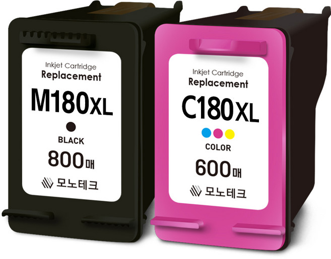 800매 특대용량 모노테크 삼성 호환잉크 INK-M180 C180 XL 세트, 검정+컬러, 1세트