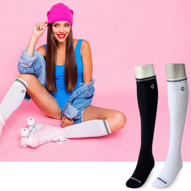 무릎 아래까지 적당한 길이 골프장용 니삭스 X 2개입, BOOM 골프 오버니삭스_블랙 2개입