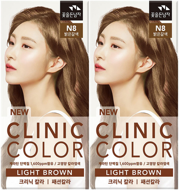 꽃을든남자 크리닉 칼라 염색제, 2개, N8 밝은갈색
