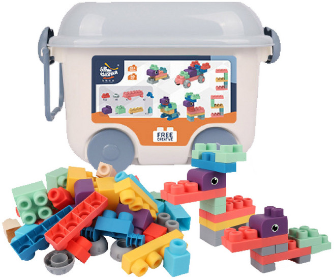 台灣代理 軟積木 大顆粒積木 積木 啟蒙積木 積木玩具 軟積木 大積木 兒童積木 益智積木 寶寶積木 大型積木, 50顆 附*繁體*授權說明書與推車收納箱, 1箱