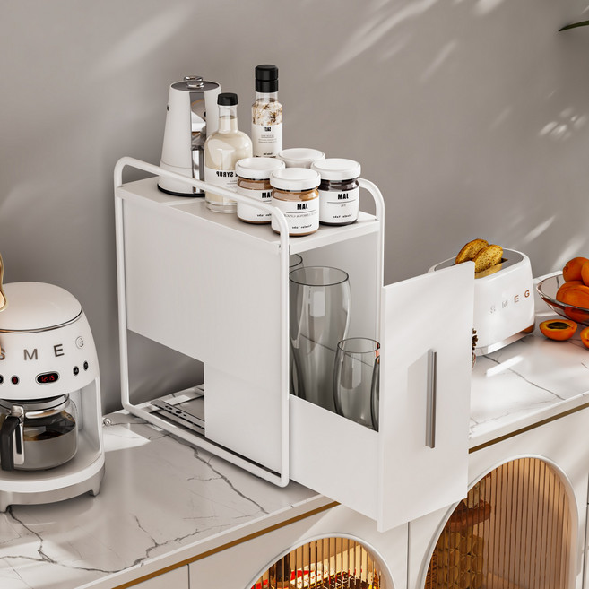 SengsoHome 다용도 철제 수납함 철제슬라이드수납함 주방 수납함 양념통 슬라이딩 슬라이드 수납함, 1개, 흰색