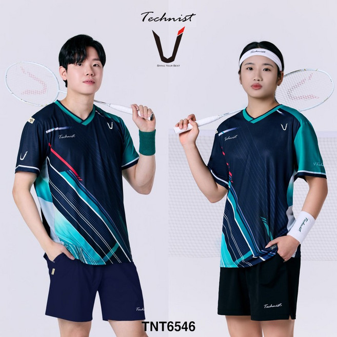테크니스트 배드민턴 티셔츠 반팔 상의 네이비 민트 TNT6546 남성 여성 경기복