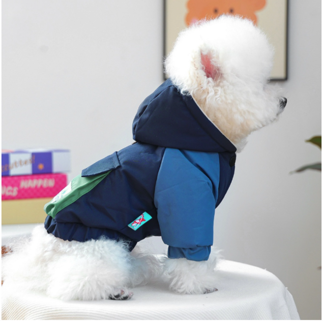 petdog 강아지 하네스 일체형 패딩 양면 조끼 역시즌 이월특가 꽃샘추위 캠핑용 소형견, 1개, 남색