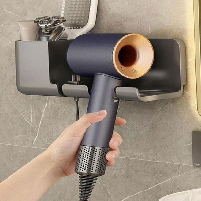 헤어드라이기걸이 수납형 무타공 핸즈프리 벽걸이드라이기거치대, 화이트, 1개