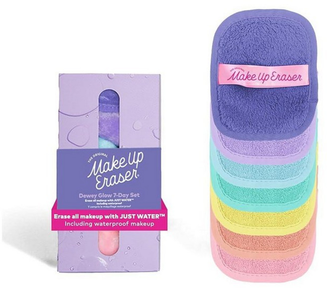 The Original MakeUp Eraser 7일 세트 방수 마스카라 아이라이너 파운데이션 립스틱 자외선 차단제 등을 포함한 물만으로 모든 메이크업을 지울 수 있습, Dewy Glow