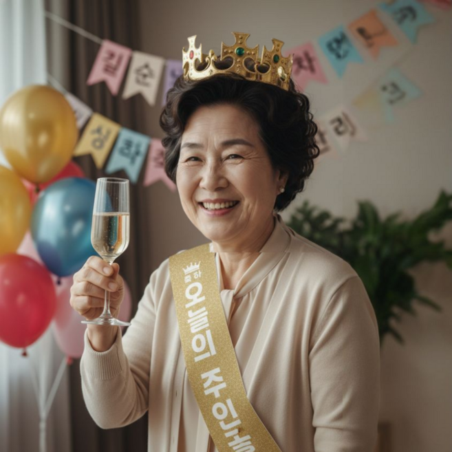 부모님 생신 왕관 어깨띠 세트, 1세트, 골드