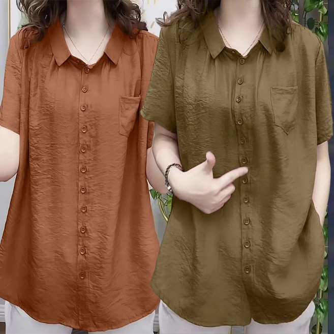 중년여성의류 칼라 반팔 블라우스 엄마옷 빅사이즈 여름셔츠 얇은 시크 카디건