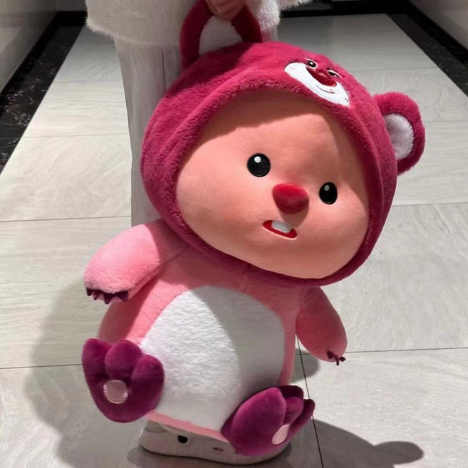 ins風 草莓 Loopy 海狸露比 毛絨玩具 娃娃 公仔 創意玩偶 女生日禮物, 1個, 52釐米,草莓熊露比