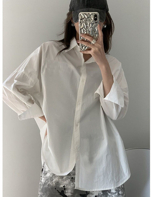 쌍천 춘추블루셔츠여긴팔루즈화이트셔츠상의외투 W25081522