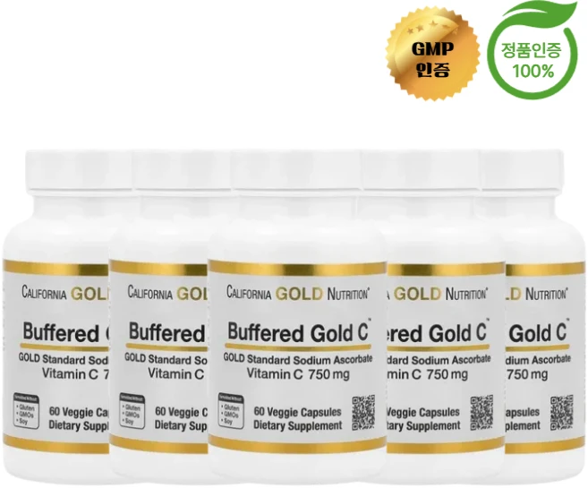 3+2 캘리포니아 골드 뉴트리션 CGN 완충형 비타민C 750mg 60정, 60회분, 5개 - 쿠팡