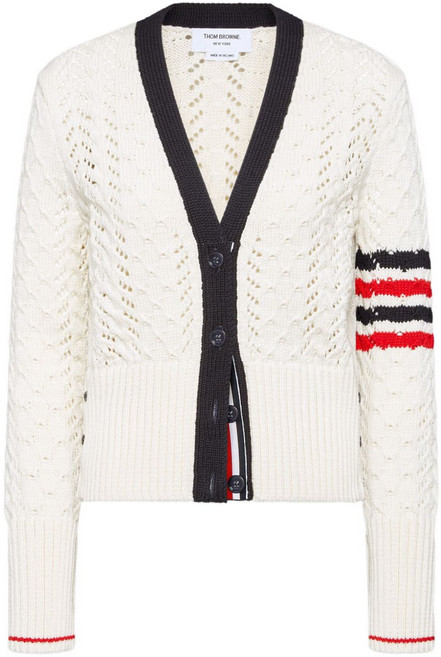 톰 브라운 4 바 케이블 포인텔 스티치 메리노 울 가디건