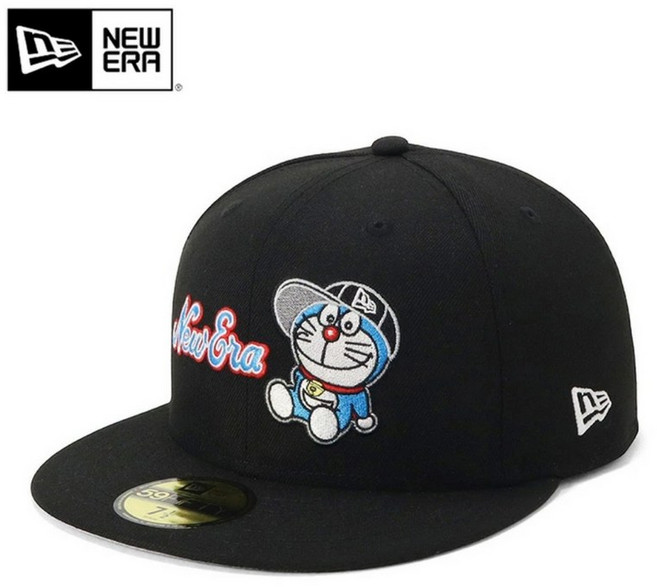 뉴에라 도라에몽 콜라보 59FIFTY 5950 블랙 화이트 여성용 남성용 야구모자 스냅백