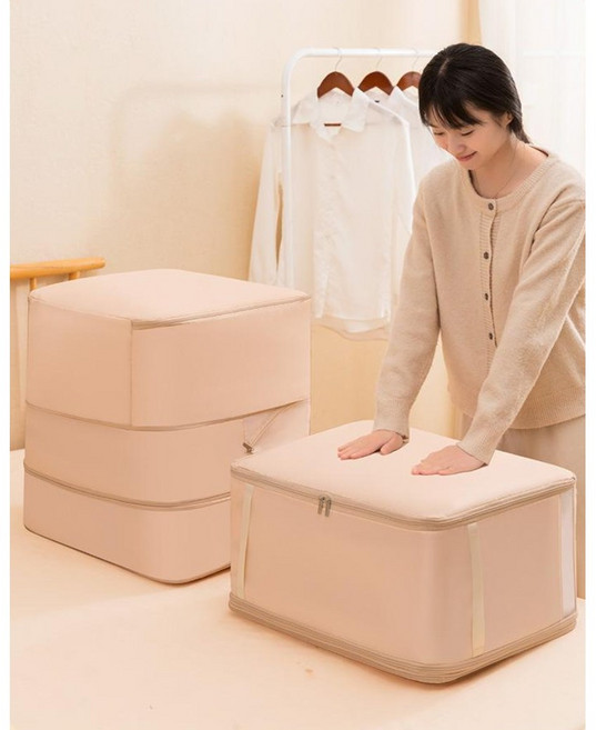 헬로소박 대용량 정리 수납 압축 면 가방 대+중, 1세트, 베이지
