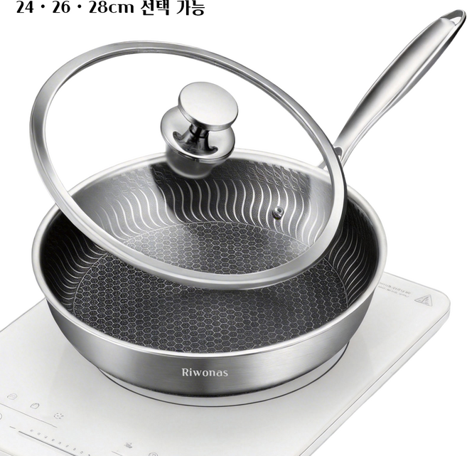 Riwonas 통3중 스텐 벌집코팅 프라이팬 뚜껑세트 인덕션 IH 겸용, 1세트, 28cm