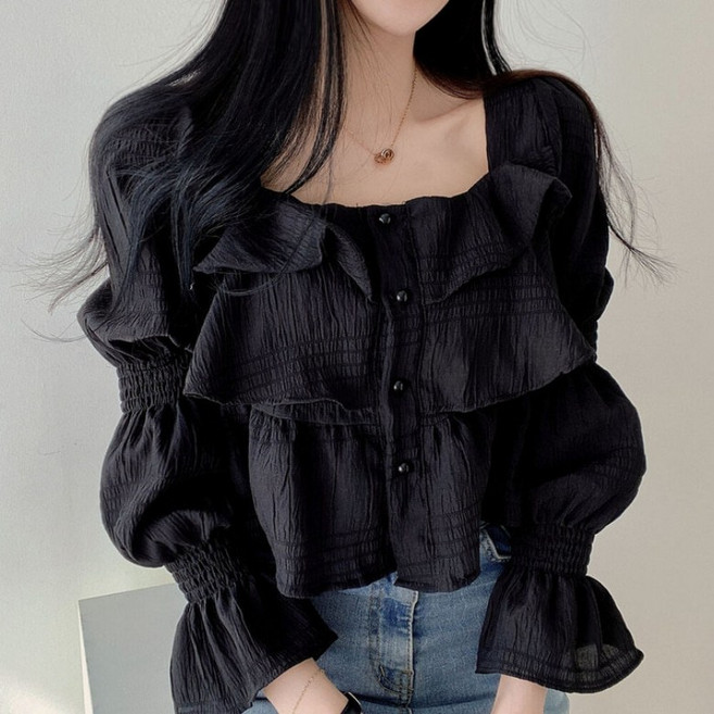 아이엠몽 여성 스퀘어넥 프릴 퍼프 블라우스