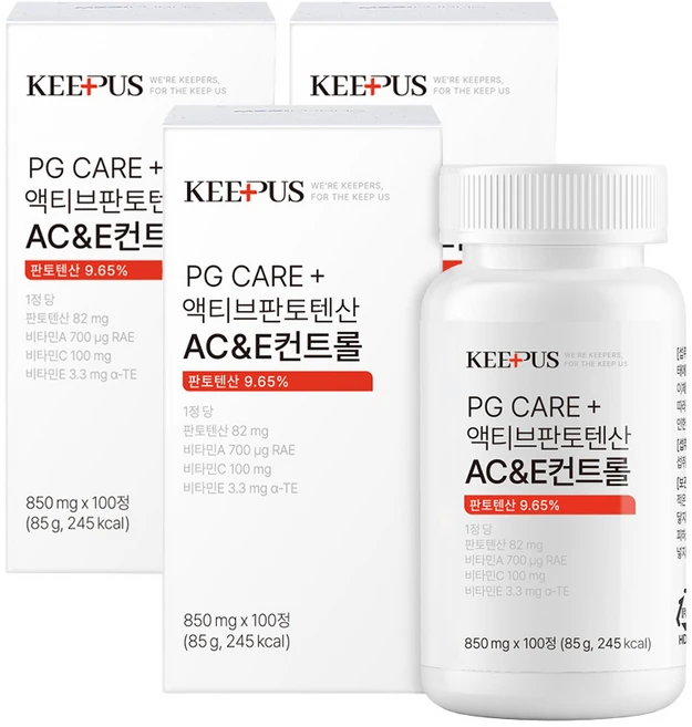 판토텐산 PG Care+ 액티브 판토텐산 AC&E 컨트롤, 3개, 100정 - 쿠팡