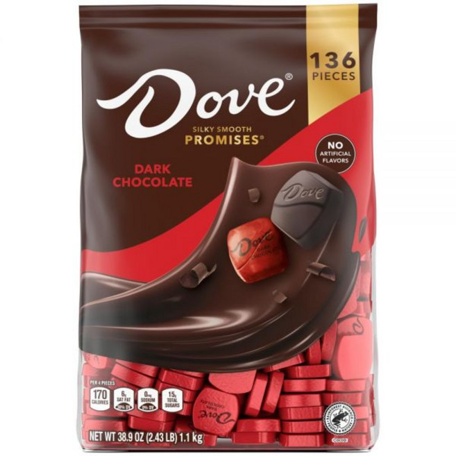 DOVE 밀크 초콜릿 캔디 개별 포장 벌크 팩(38.09온스 136개) 가방 약속, 1, 1.1kg