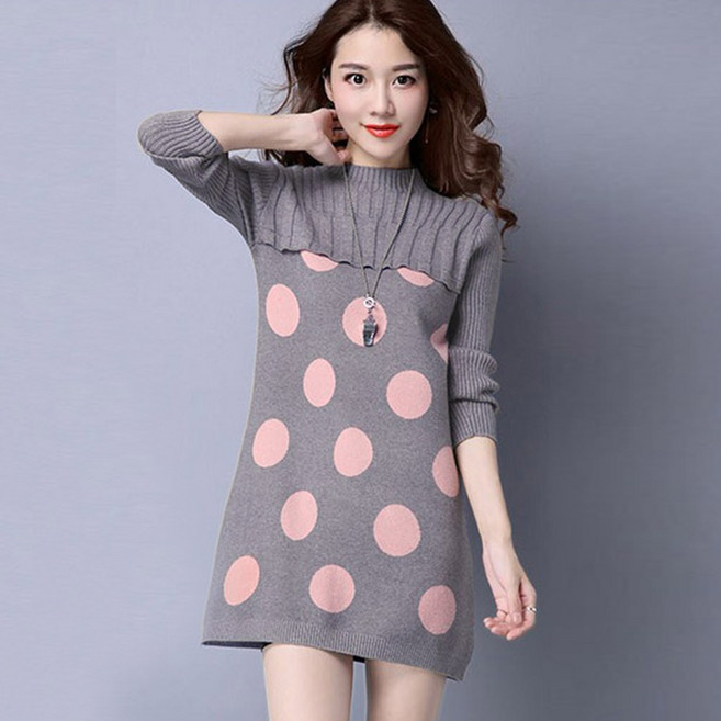 밍키비 Minky Bee 100039C 도트무늬 목폴라 니트 미니원피스
