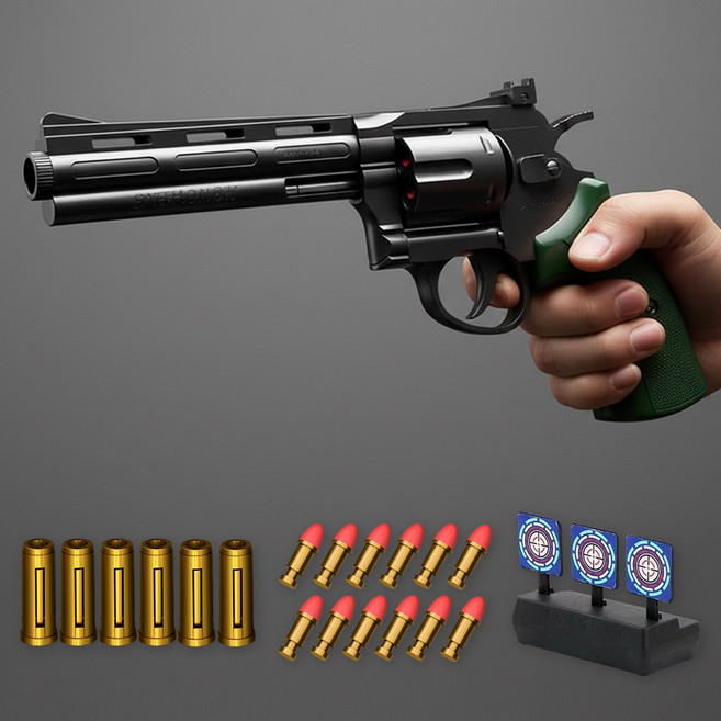 앙플러스 자동 연발 권총 리볼버 장난감 너프건 총, 1개, 롱 그린
