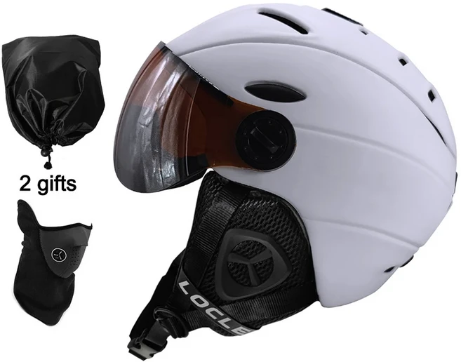 톰슈 스키 헬멧 고글 세트 보드 조절 가능한 방풍 따뜻한 탈부착 라이너 스노우 겨울 스포츠 남성용, 01 White
