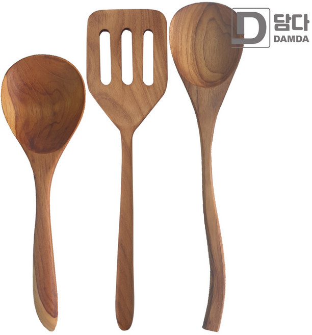 티크나무-물결볶음주걱-구멍뒤집게-국자 3종 세트, 1세트