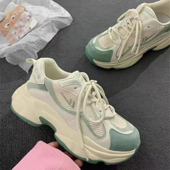 WARRIOR 女網面休閒運動老爹鞋 白綠色