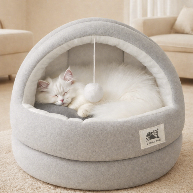 루제아나 하루종일 잘자는 푹신한 고양이 강아지 쿠션 침대, 1개, 그레이